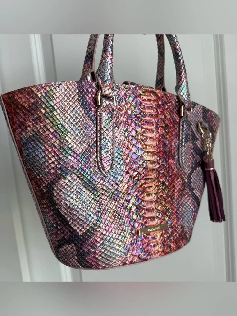 Brahmin Jenny Dewberry Ametrine Leather Satchel Handbag